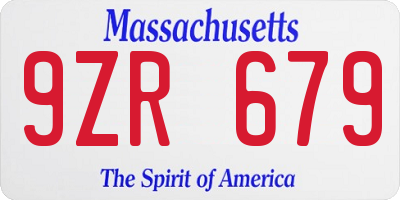 MA license plate 9ZR679