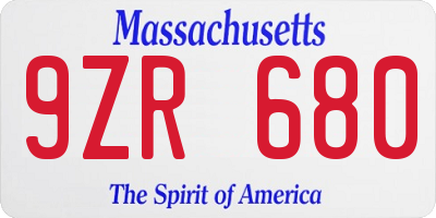 MA license plate 9ZR680