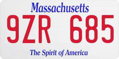 MA license plate 9ZR685