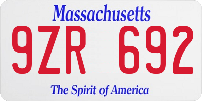 MA license plate 9ZR692