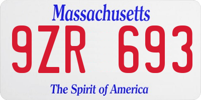 MA license plate 9ZR693