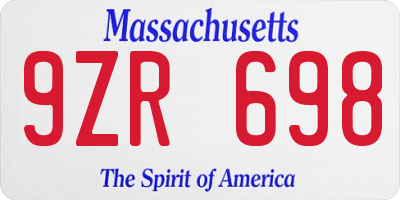 MA license plate 9ZR698