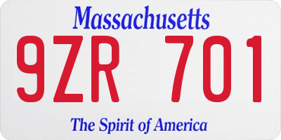 MA license plate 9ZR701