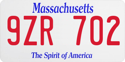 MA license plate 9ZR702