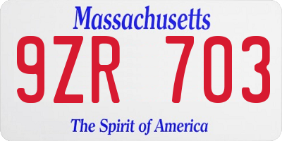 MA license plate 9ZR703