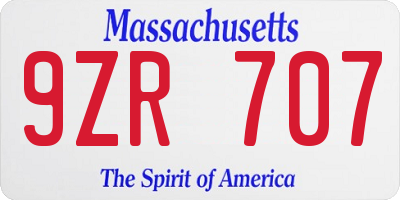 MA license plate 9ZR707