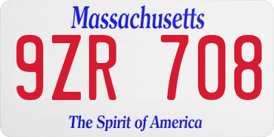 MA license plate 9ZR708