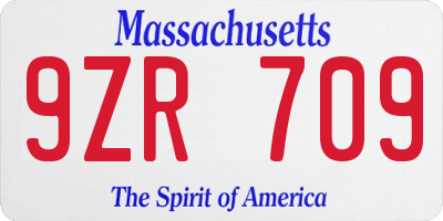MA license plate 9ZR709
