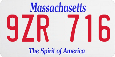 MA license plate 9ZR716