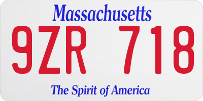 MA license plate 9ZR718