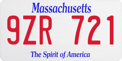 MA license plate 9ZR721
