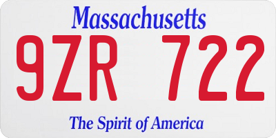 MA license plate 9ZR722