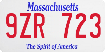 MA license plate 9ZR723