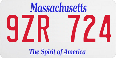 MA license plate 9ZR724