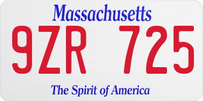 MA license plate 9ZR725