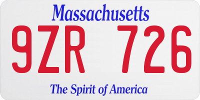 MA license plate 9ZR726