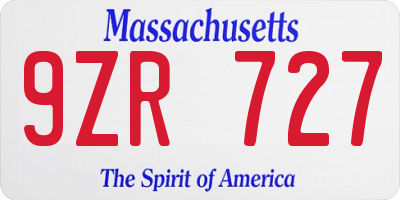 MA license plate 9ZR727