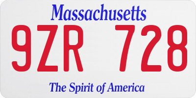 MA license plate 9ZR728