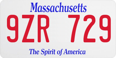 MA license plate 9ZR729