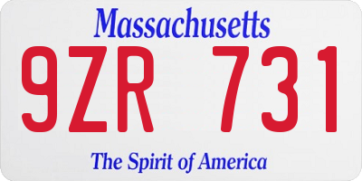 MA license plate 9ZR731