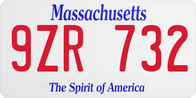 MA license plate 9ZR732