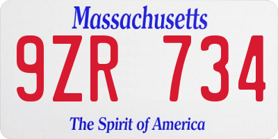 MA license plate 9ZR734