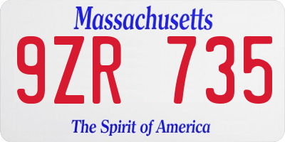 MA license plate 9ZR735