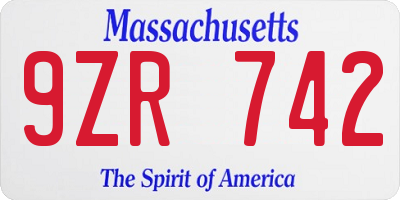 MA license plate 9ZR742