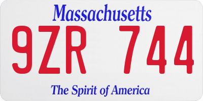 MA license plate 9ZR744