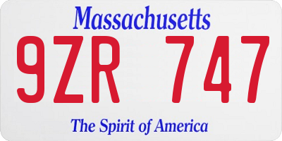 MA license plate 9ZR747