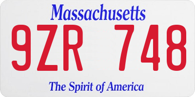 MA license plate 9ZR748