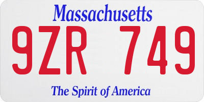 MA license plate 9ZR749