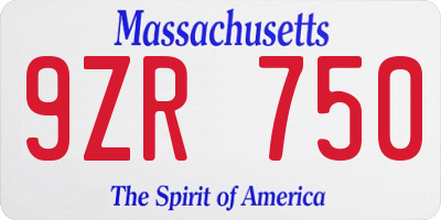 MA license plate 9ZR750