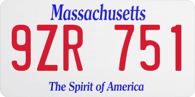 MA license plate 9ZR751
