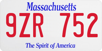 MA license plate 9ZR752