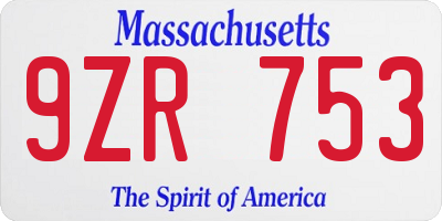 MA license plate 9ZR753