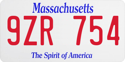 MA license plate 9ZR754