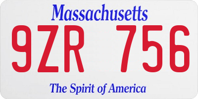 MA license plate 9ZR756