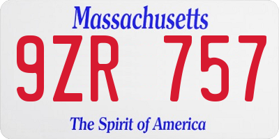 MA license plate 9ZR757