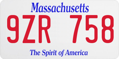 MA license plate 9ZR758