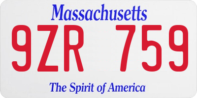 MA license plate 9ZR759