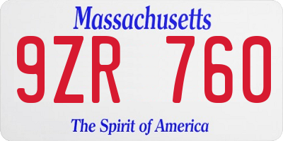 MA license plate 9ZR760