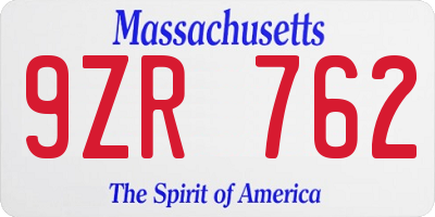 MA license plate 9ZR762