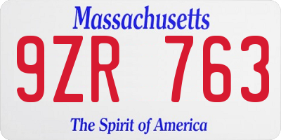 MA license plate 9ZR763