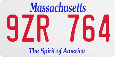 MA license plate 9ZR764