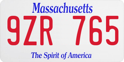 MA license plate 9ZR765