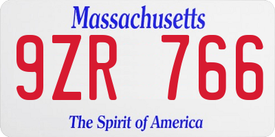 MA license plate 9ZR766