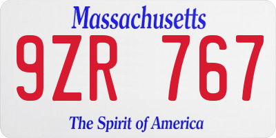 MA license plate 9ZR767