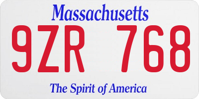 MA license plate 9ZR768