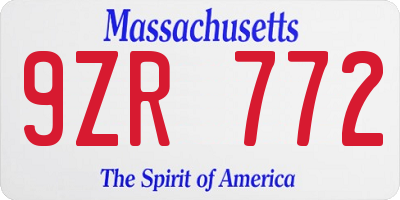 MA license plate 9ZR772